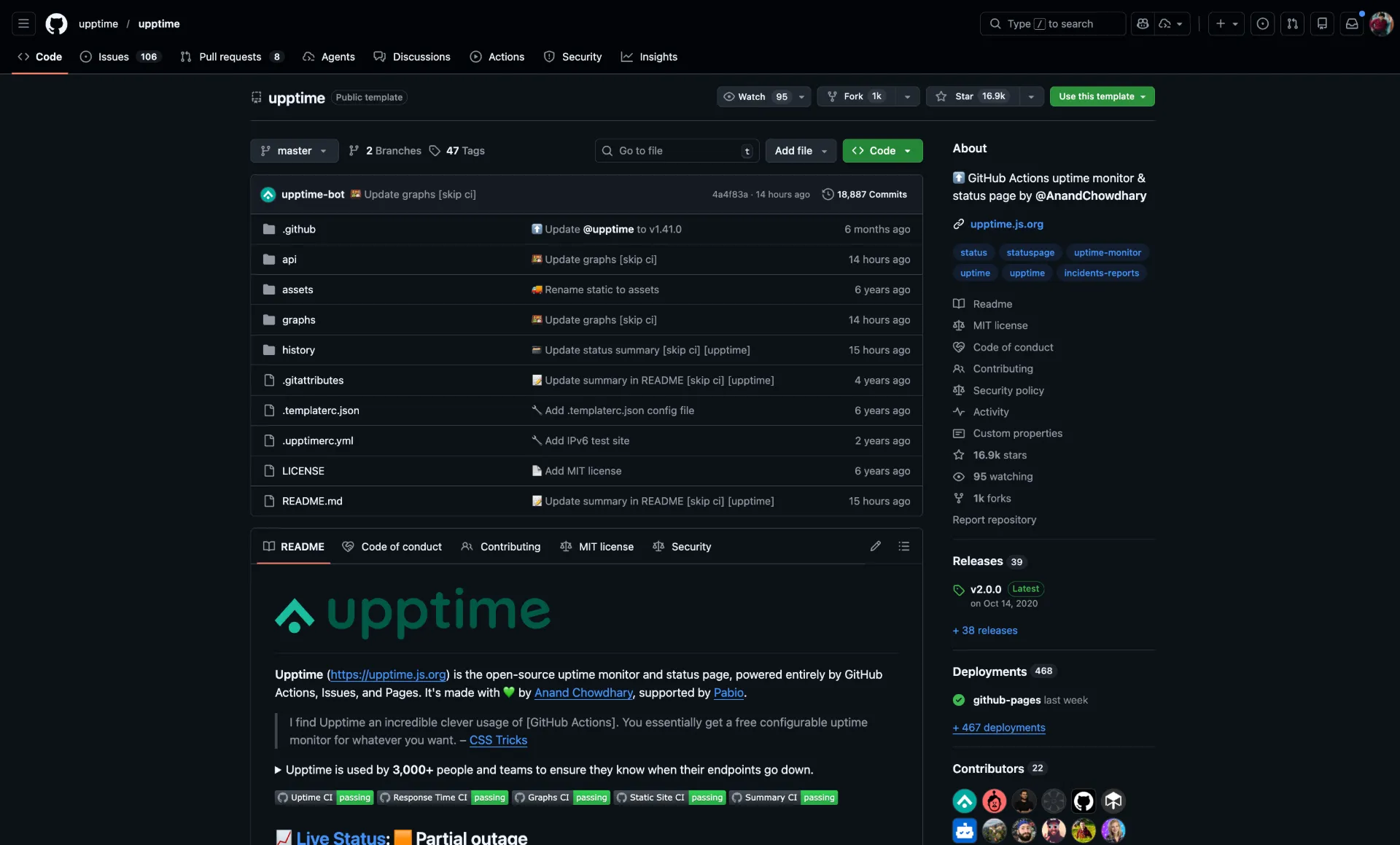 Upptime GitHub repo Use This Template button