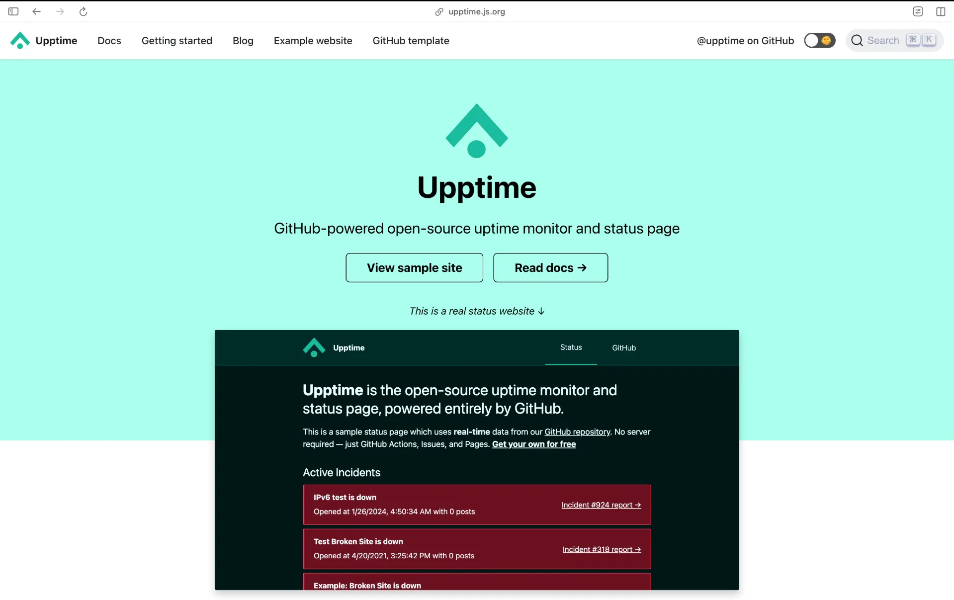 Upptime Website