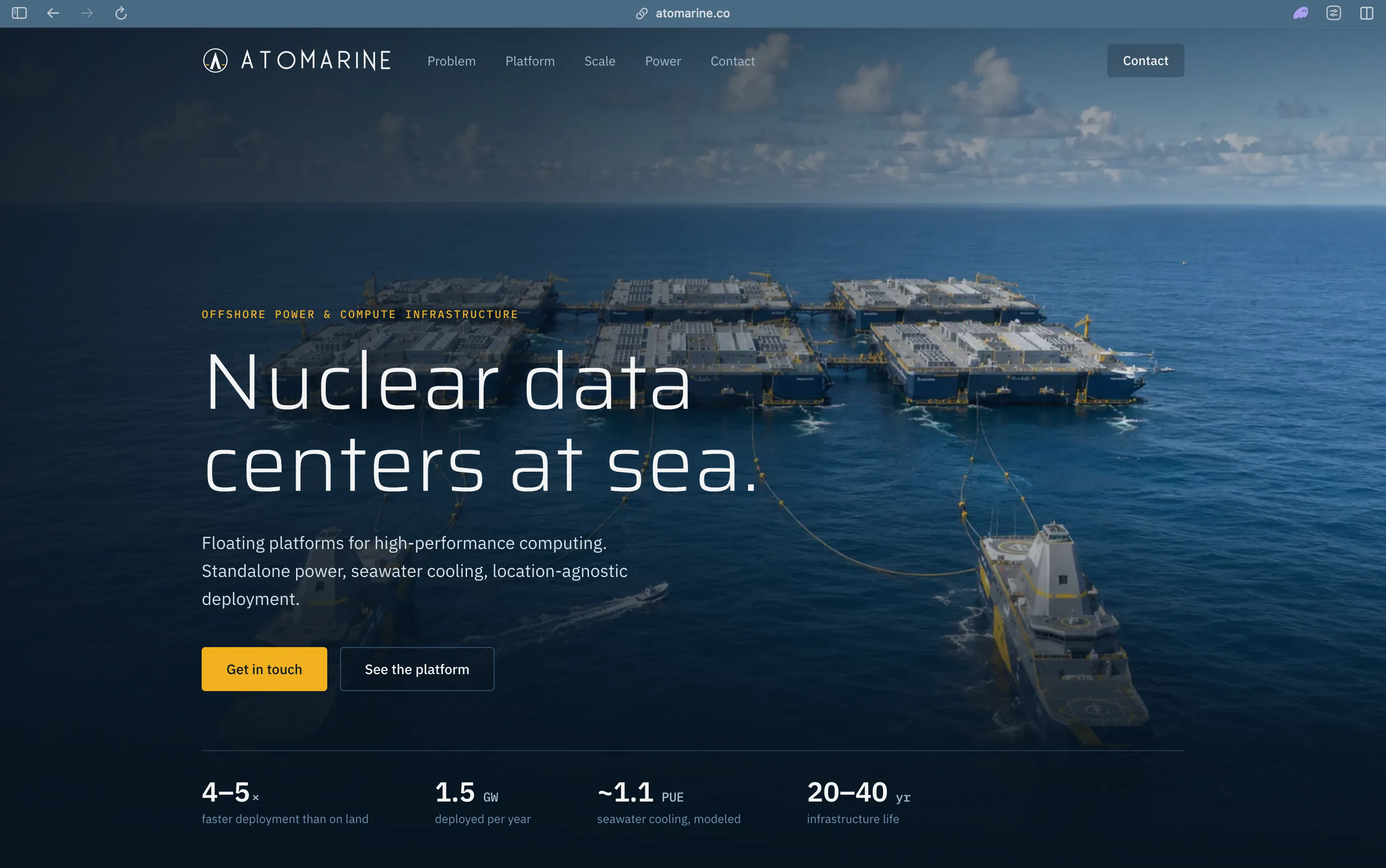 Atomarine homepage: nuclear data centers at sea