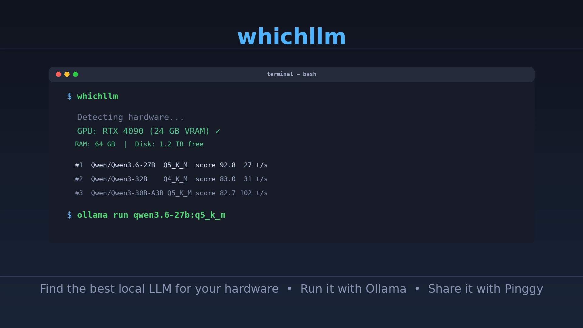 whichllm detects your hardware and ranks local LLMs by real benchmarks
