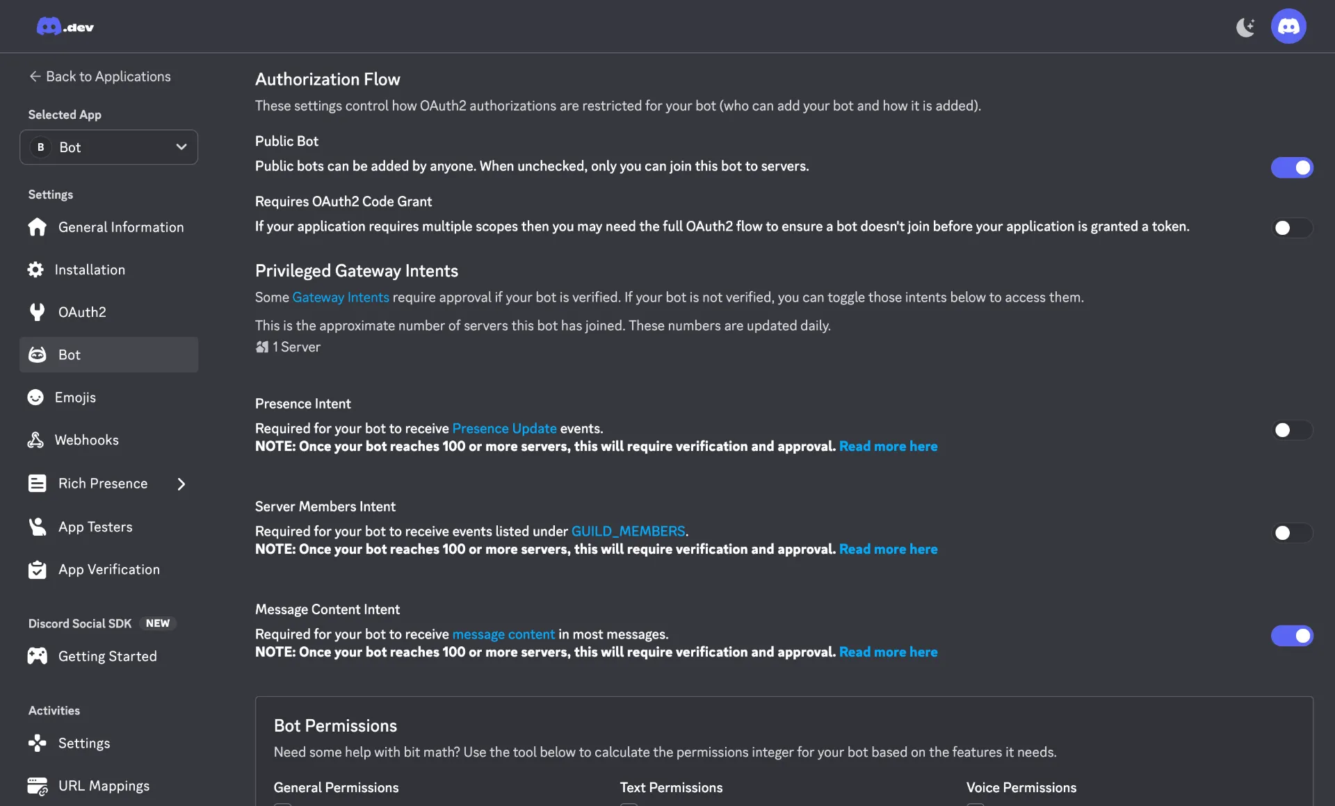 Enable Discord Intents