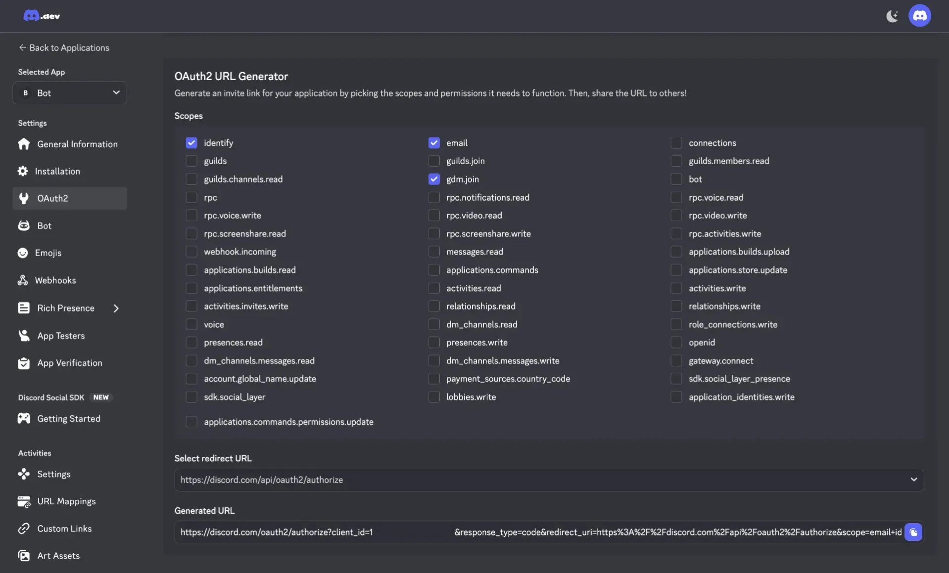 Generate the invite URL
